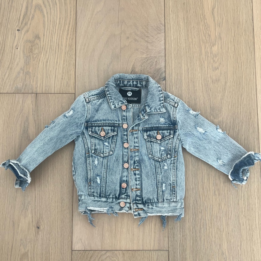 Beau Hudson Kid Blue Distressed Denim Jacket. Size 1